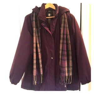 NWOT Dark purple winter coat with matching scarf